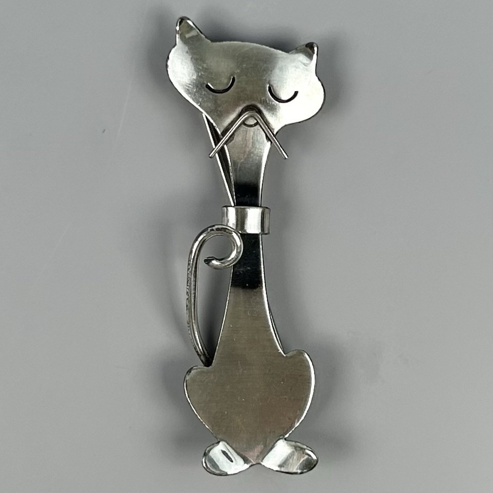 Otto Robert Bade ORB Sterling Silver Modernist Cat Brooch Pin MCM Mid Century